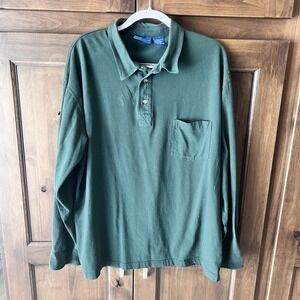 TOWNCRAFT-Mens Green Long Sleeve Jersey Knit Shirt Size 2XL